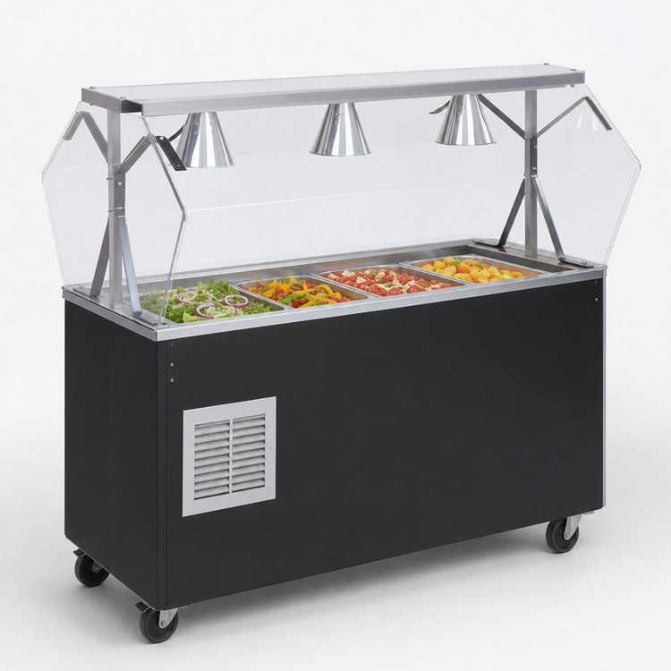 Product image #3 for Vollrath 2-Series Affordable Portable Refrigerated 4-Pan Cold Food Pan Buffet Station with Breath Guard and Storage Base