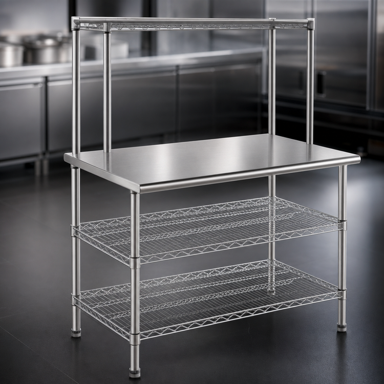 Product image #3 for Eagle AdjusTable Heavy-Duty One-Tier Stainless Steel Work Table with Adjustable Overshelf and Two Undershelves, 48 x 24 Inches