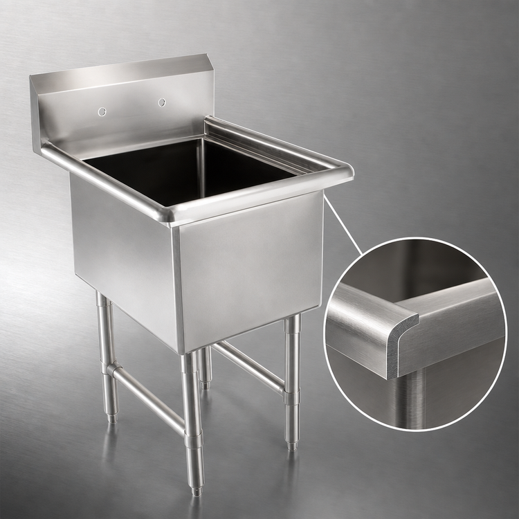 Product image #3 for John Boos B Series 1-Compartment 16-Gauge Stainless Steel Sink with Legs, 24" x 24" Bowl, 10" Backsplash