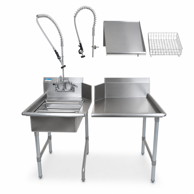 Product image #3 for BK Resources 72-Inch Left-to-Right Dish Table Kit with Pre-Rinse Assembly and Add-On Faucet