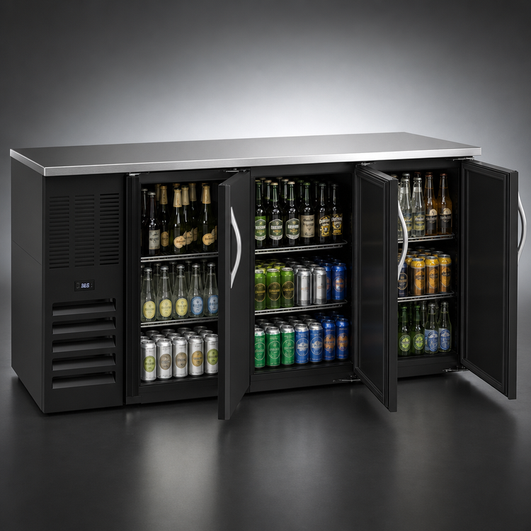 Product image #3 for Beverage-Air BB72HC-B Three-Section 72-Inch Solid Door Back Bar Refrigerator with Stainless Steel Top