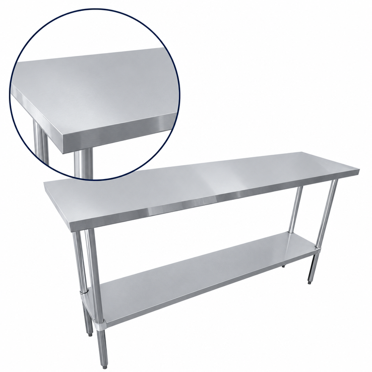 Product image #3 for Sapphire 72 Inch x 30 Inch Stainless Steel Flat Top Work Table with Galvanized Legs and Undershelf