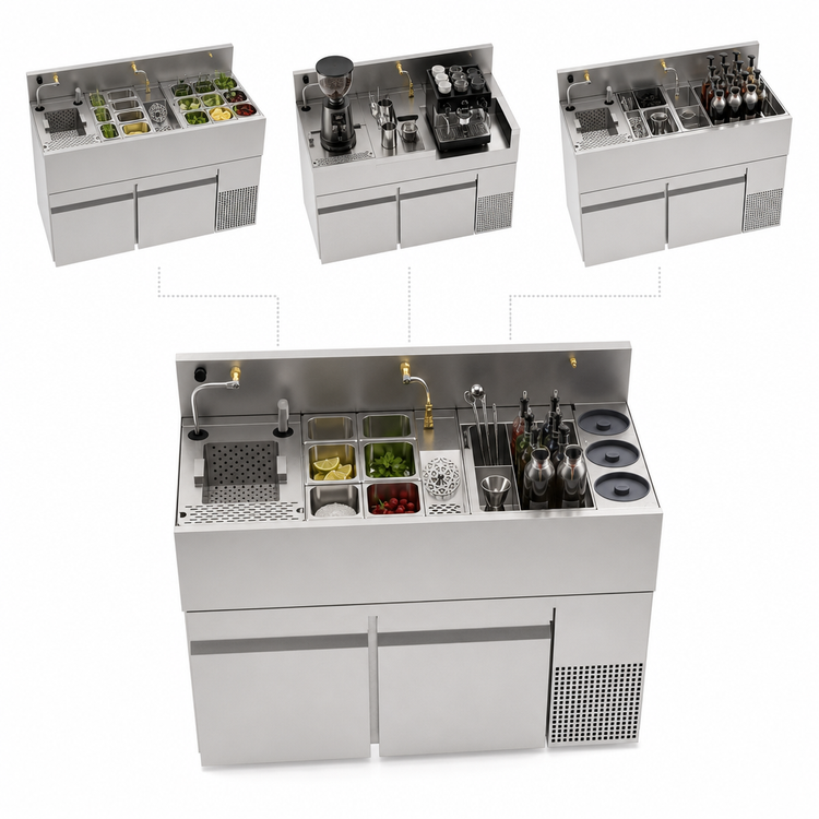Product image #3 for Krowne MoveWell 48-Inch Adaptive Station Bin with Ultra-Low-Profile Refrigerated Base