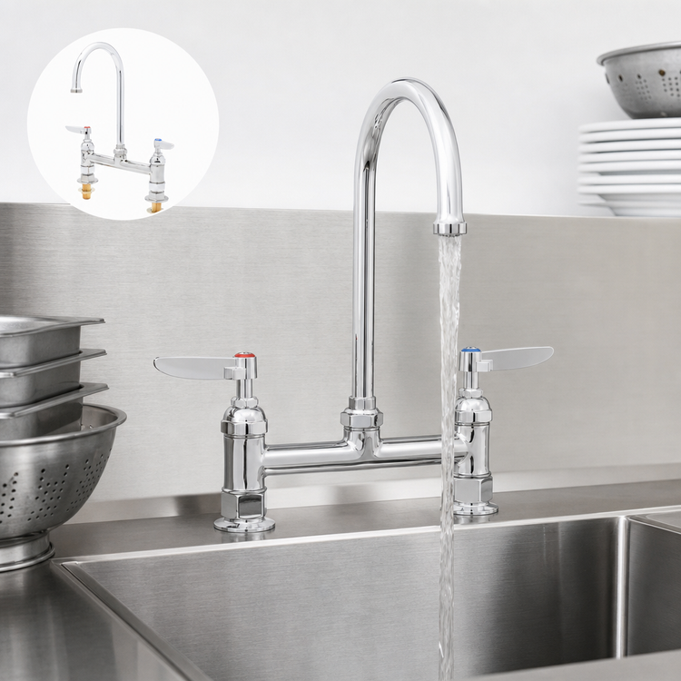 Product image #3 for Double Pantry Deck-Mount Faucet with 8-Inch Centers, Swivel Gooseneck Spout and Lever Handles