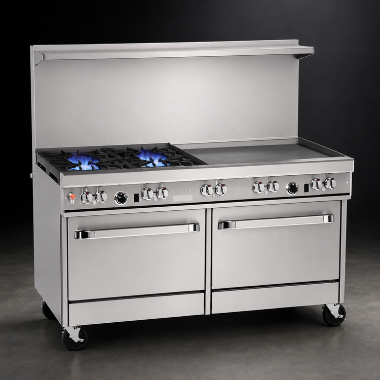 Product image #3 for Southbend Ultimate 60-Inch Gas Restaurant Range with 2 Open Burners, 48-Inch Griddle, and 2 Cabinets