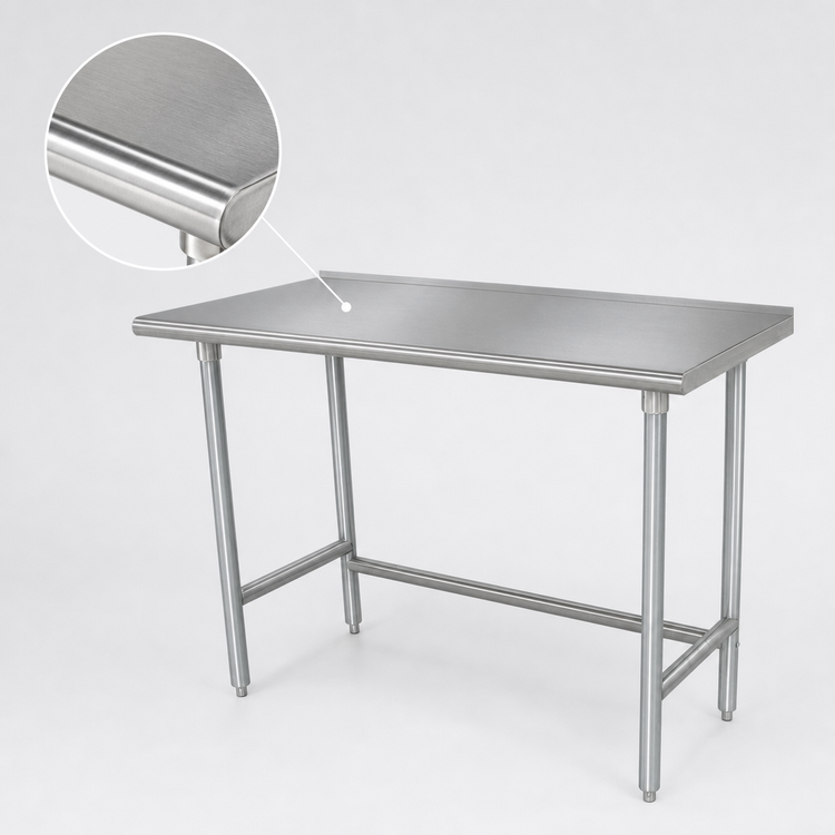 Product image #3 for Advance Tabco Open Base Work Table, 60"W x 36"D, 14-Gauge 304 Stainless Steel Top, Galvanized Legs, 1-1/2" Rear Up-Turn