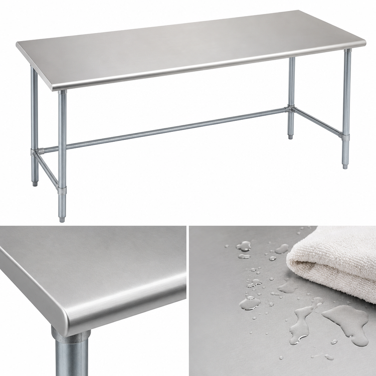 Product image #3 for Eagle Group Budget Series 108"W x 36"D Flat Top Work Table with 430 Stainless Steel Top and Galvanized Tubular Base