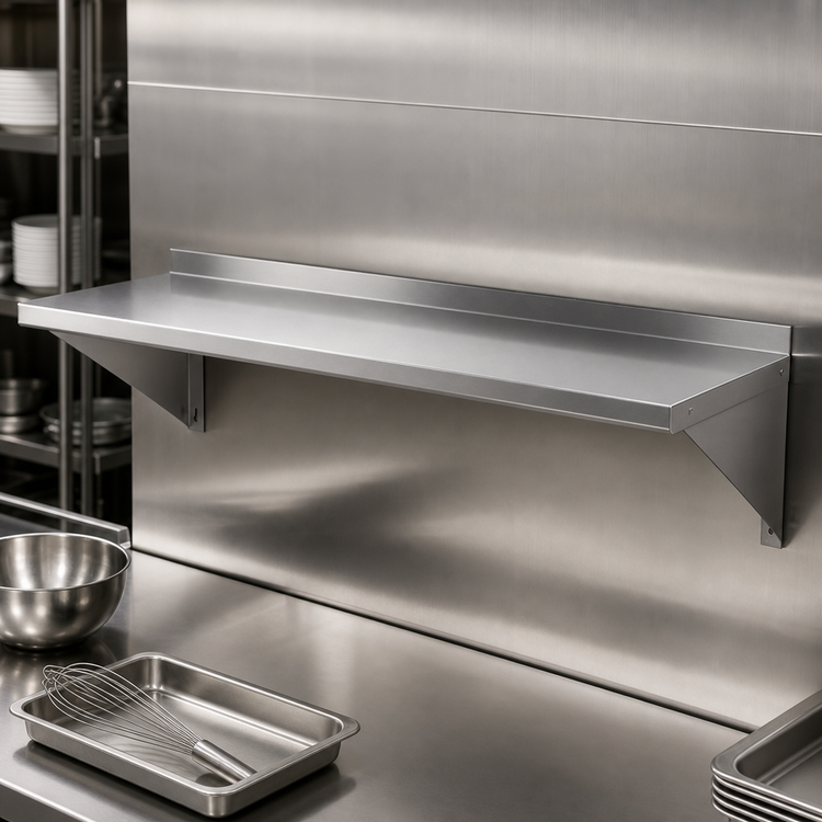 Product image #3 for T-304 18-Gauge Stainless Steel Wall-Mounted Shelf, 84 x 16 Inches
