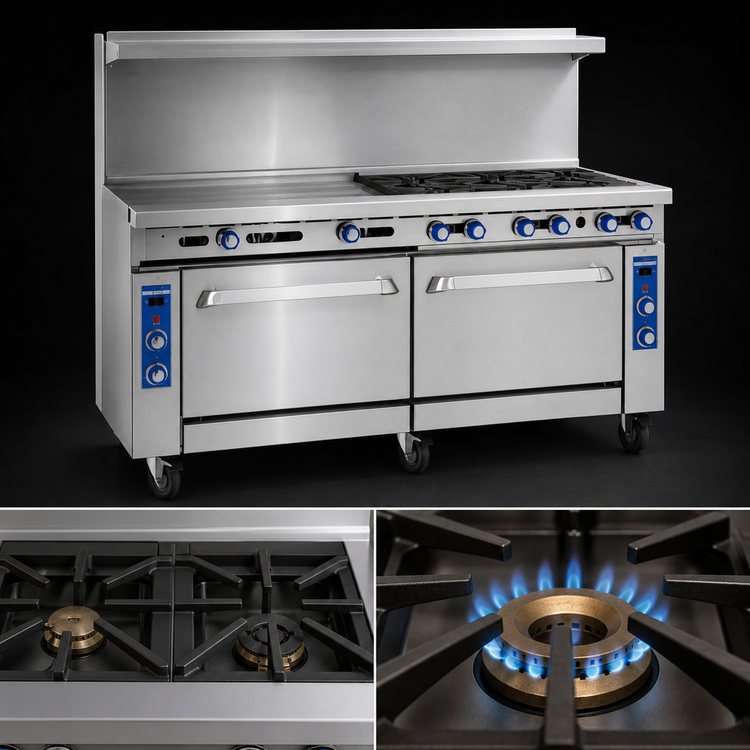 Product image #3 for Imperial Pro Series 72-Inch Gas Restaurant Range with 2 Open Burners, 60-Inch Griddle, Convection Oven, and Cabinet Base