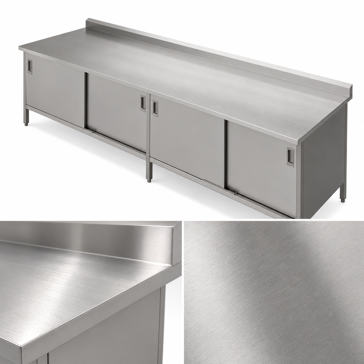 Product image #3 for John Boos Enclosed Base Stainless Steel Work Table with Sliding Doors, 96 x 30