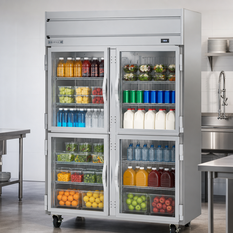 Product image #3 for Beverage-Air Horizon Series Two-Section Reach-In Refrigerator with 4 Half Glass Doors, 46.88 Cu. Ft., Top-Mounted Self-Contained