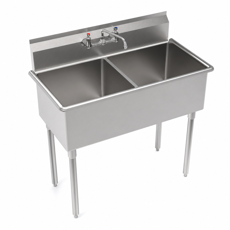 Product image #3 for Krowne Royal Series 2-Compartment Basin Sink with Splash-Mount Faucet and Drain, 39 Inch Wide, 304 Stainless Steel