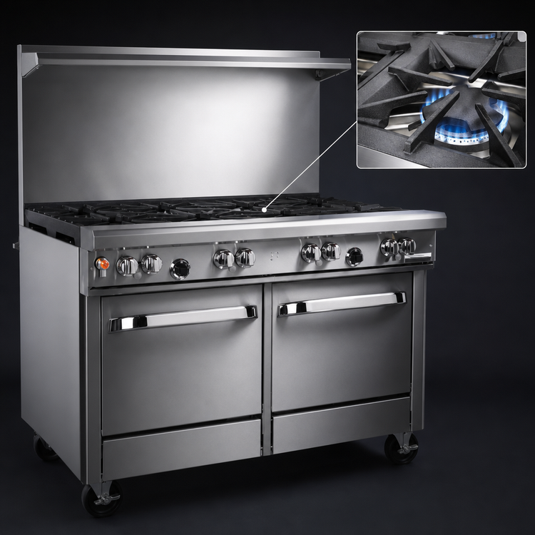 Product image #3 for Southbend Ultimate 48-Inch Commercial Gas Restaurant Range with 4 Star/Saute Burners, 24-Inch Charbroiler, Standard Oven, and Cabinet Base