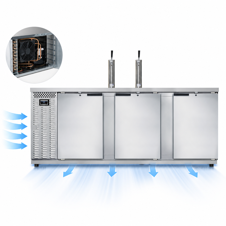 Product image #3 for Continental Refrigerator KC90NSS 90" Three-Door Commercial Keg Cooler with 2 Taps