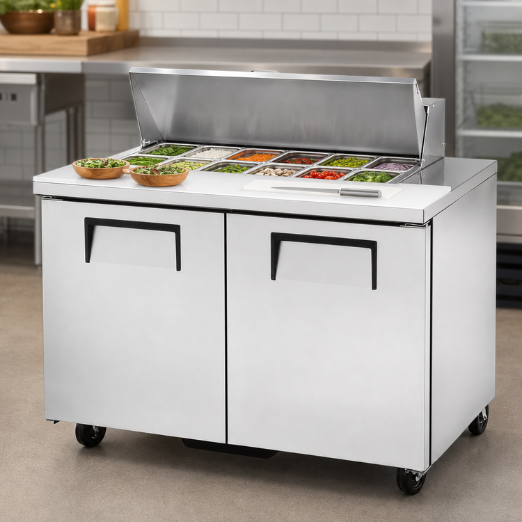 Product image #3 for True 48-Inch 2-Section Sandwich/Salad Prep Table with 10-Pan Top and 2 Doors