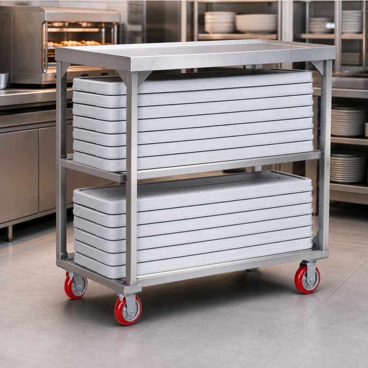 Product image #3 for Carter-Hoffmann TT84 Extra-Long Two-Shelf Stainless Steel Tray Transport Cart for 72-84 Omni Insulated Trays