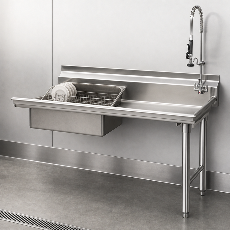 Product image #3 for Straight Soiled Dishtable with Pre-Rinse Sink, 72 Inch x 30 Inch, Right-to-Left