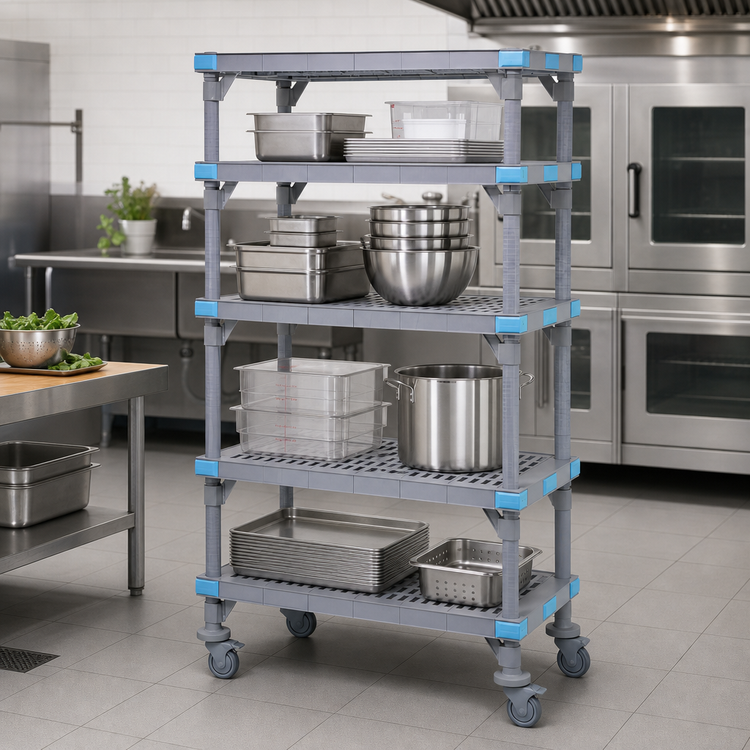 Product image #3 for Millenia Mobile Polymer Starter Shelving Unit, 4-Shelf, 60"W x 18"D x 74"H