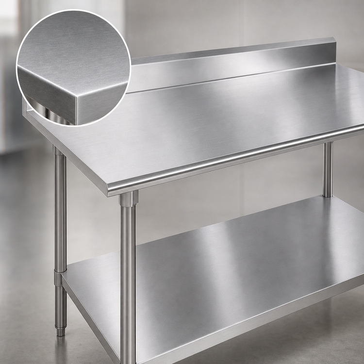 Product image #3 for Advance Tabco 84-Inch x 24-Inch Stainless Steel Work Table with 5-Inch Backsplash and Adjustable Undershelf