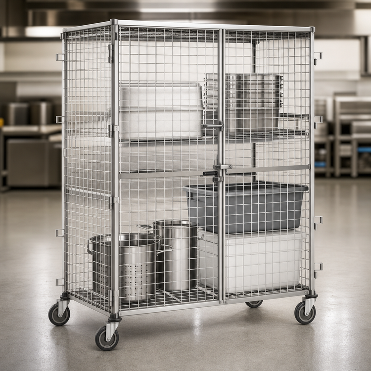 Product image #3 for Eagle Group QuadTruss Mobile Stainless Steel Security Cage, 51-1/4W x 27-1/4D x 69H, Open Wire, Dual Padlock Doors