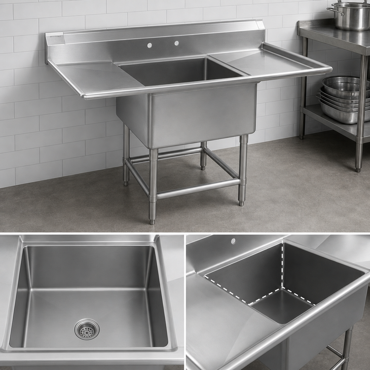 Product image #3 for Spec-Master 1-Compartment Stainless Steel Sink with Right Drainboard, 49-1/2 Inch W x 27 Inch D