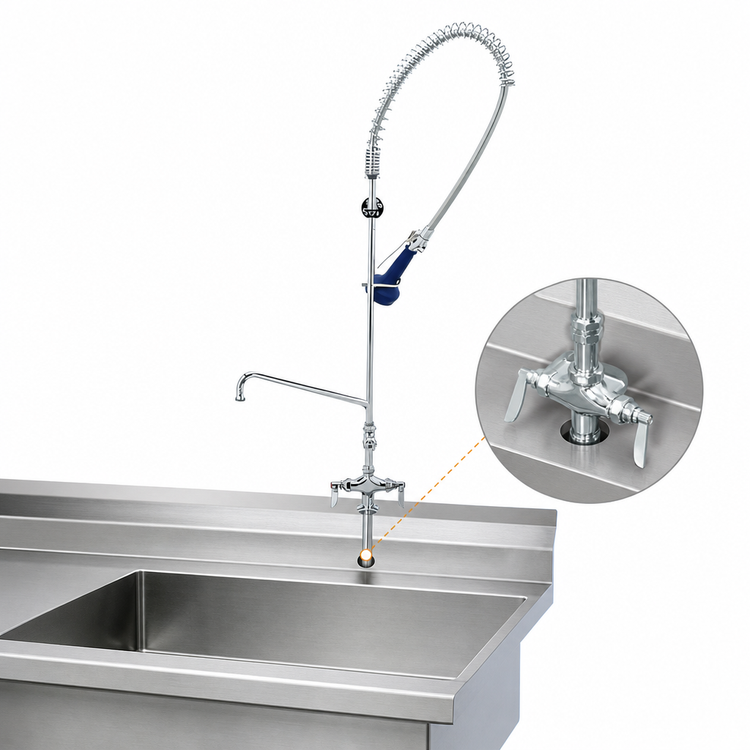 Product image #3 for T&S Brass EasyInstall Single-Hole Deck-Mount Pre-Rinse Unit with 10-Inch Swing Nozzle and 0.65 GPM Spray Valve