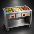 Thumbnail image #3 for Dinex DineXpress DXP3HFSL 3-Well Slimline Electric Mobile Hot Food Counter, 72-Inch, Full-Size Pans, Stainless Steel Open Base