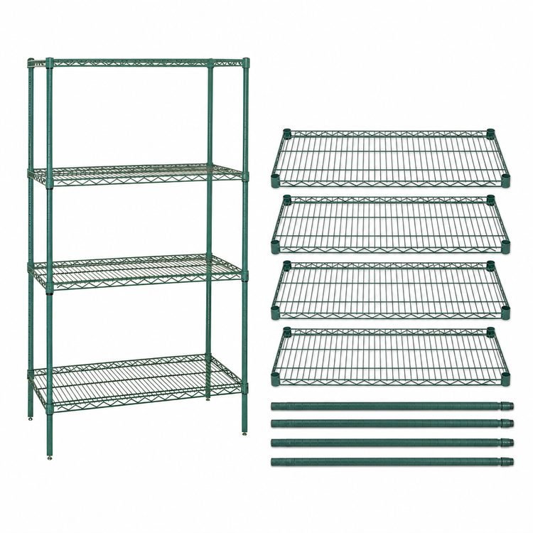 Product image #3 for Quantum Wire Shelving Starter Kit with 4 Shelves, 30"W x 21"D x 63"H, Green Epoxy Antimicrobial Finish