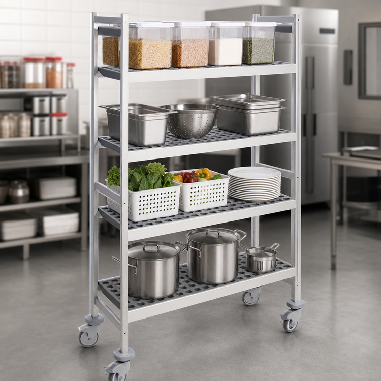 Product image #3 for Fermostock 4-Tier Mobile Shelving Unit with Removable Polymer Inserts, 59W x 22D x 71H Inches