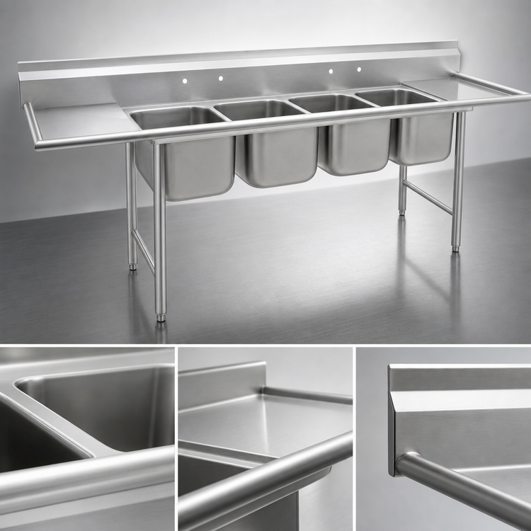 Product image #3 for Eagle Group 314 Series Four-Compartment Stainless Steel Sink with 24-Inch Right Drainboard