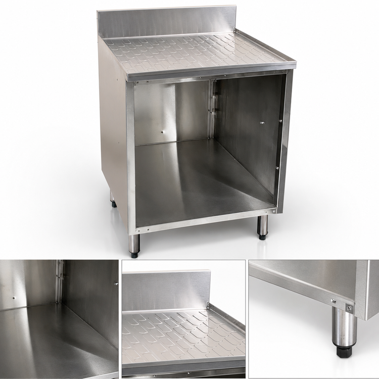 Product image #3 for CHOICE by Glastender 24-Inch Wide x 19-Inch Deep Stainless Steel Open Front Underbar Drainboard Cabinet, No Doors