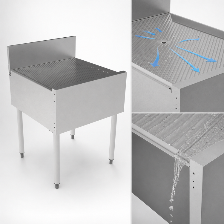 Product image #4 for Top Shelf TSF Series 26-Inch Freestanding Stainless Steel Underbar Drainboard