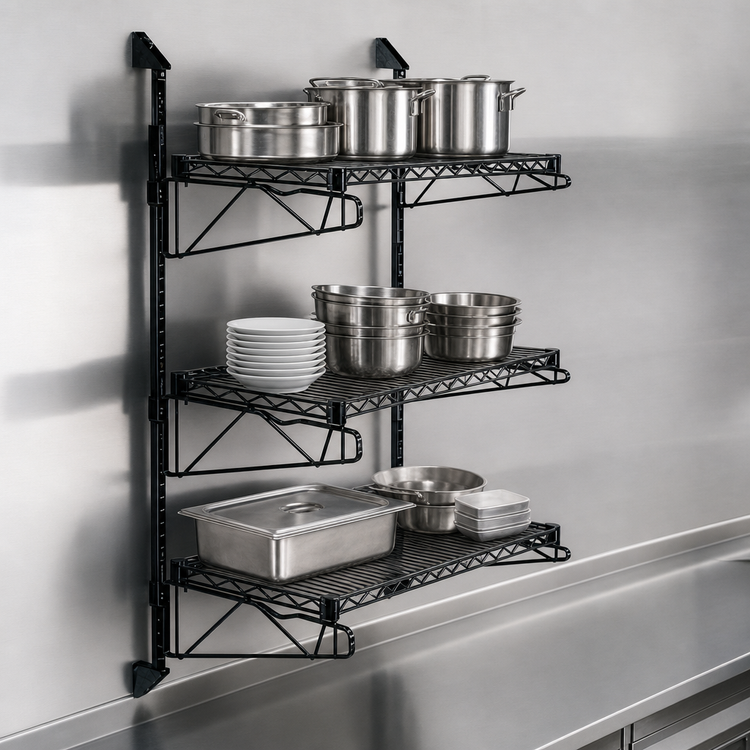 Product image #3 for Quantum Wall-Mounted Cantilever Starter Unit with 3 Wire Shelves and 54-Inch Posts
