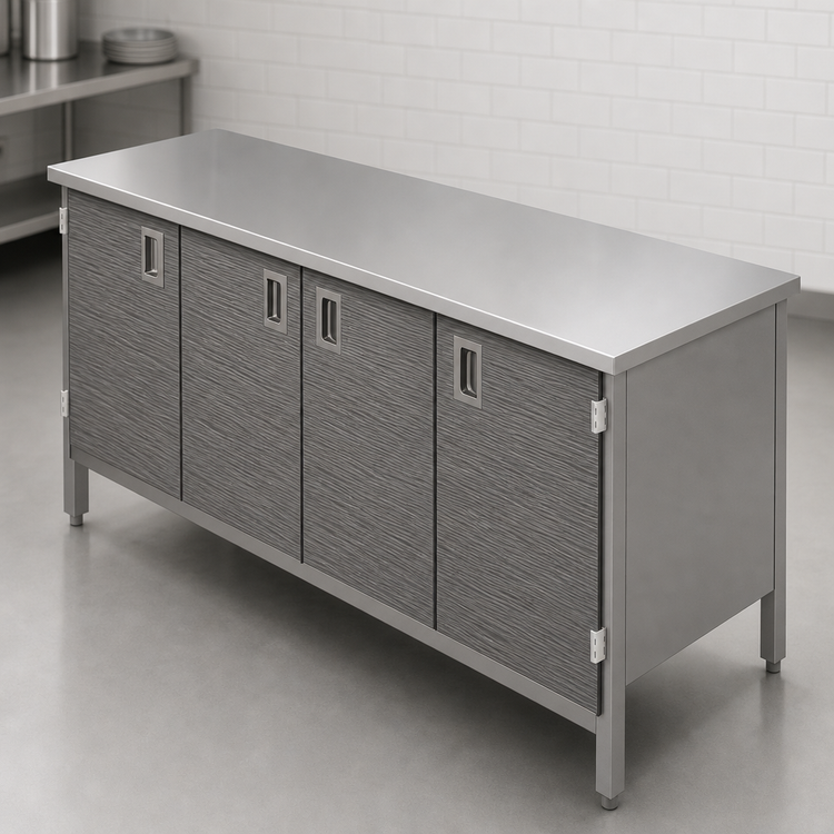 Product image #3 for John Boos Enclosed Stainless Steel Work Table with Cabinet Base and Hinged Doors, 108 x 24 Inch