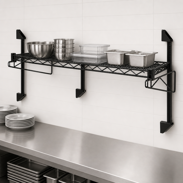 Product image #3 for Quantum Cantilever Single Shelf Wall-Mount Wire Shelving Unit, 72 x 12 Inches, Black Epoxy Antimicrobial Finish