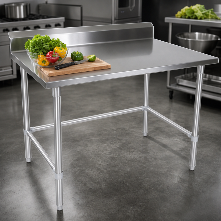 Product image #3 for John Boos Stallion 84-Inch x 30-Inch Stainless Steel Work Table with 5-Inch Backsplash and Safety Edge