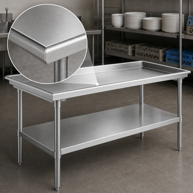 Product image #3 for Klinger's Trading 97-Inch 304 Stainless Steel Dish Sorting Table with Open Undershelf and Drain Tube
