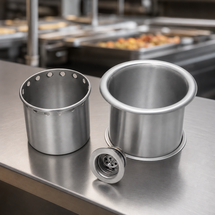Product image #4 for John Boos Drop-In 18/300 Stainless Steel Dipper Well with Stainless Steel Insert and Basket Drain