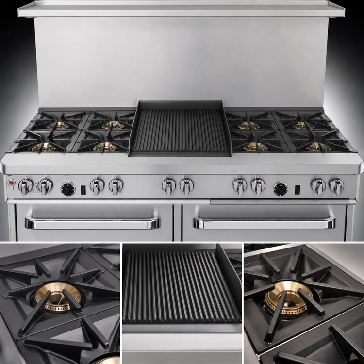 Product image #3 for Southbend Ultimate 60-Inch Gas Restaurant Range with 4 Burners, 36-Inch Charbroiler and 2 Convection Ovens