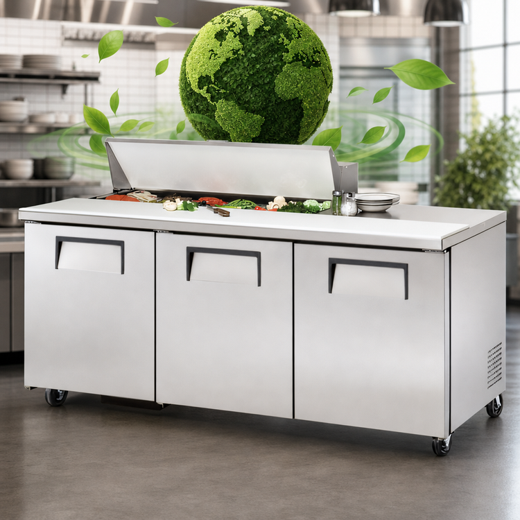Product image #3 for True 72-Inch 3-Section Sandwich/Salad Prep Table with 3 Solid Doors, 12-Pan Top, and R290 Refrigeration