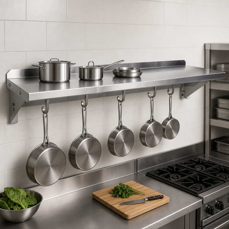 Product image #3 for John Boos Stallion Wall-Mount Pot Rack Shelf, 108 Inches Wide x 18 Inches Deep