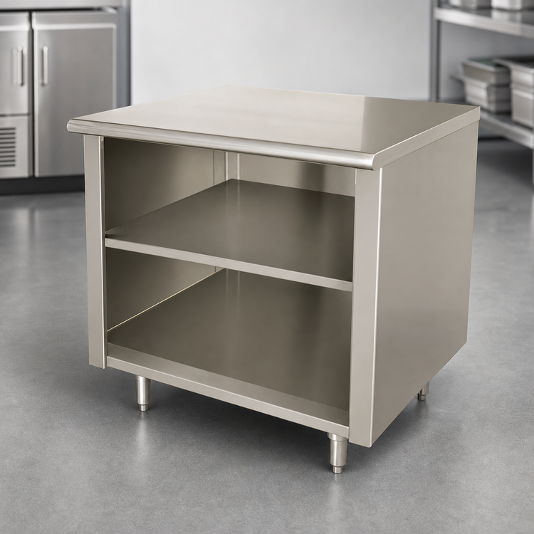 Product image #3 for Advance Tabco Special Value Series 36 x 24-Inch Economy Open Base Work Table with Mid-Shelf, 16 Gauge 304 Stainless Steel