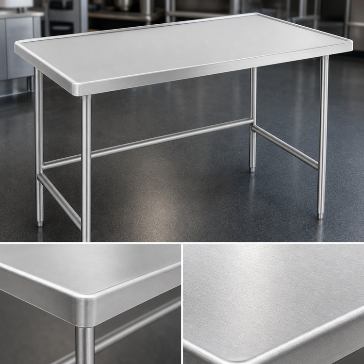 Product image #3 for Advance Tabco 48 Inch x 24 Inch 14-Gauge 304 Stainless Steel Work Table with Open Base and Marine Edge
