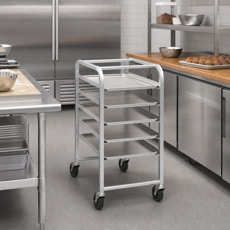 Product image #3 for Half-Size Mobile End-Load Aluminum Pan Rack for 18 x 26 Pans, 6-Pan Capacity