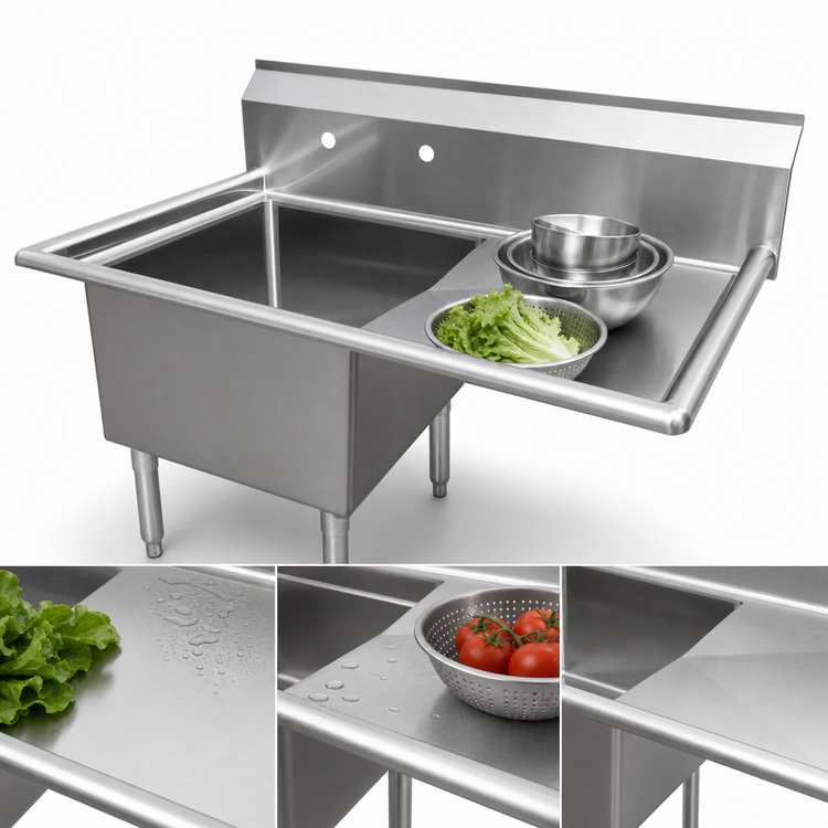 Product image #3 for Omcan USA 1-Compartment Pot Sink with Right-Hand Drainboard, 304 Stainless Steel, 38.5 Inches Wide