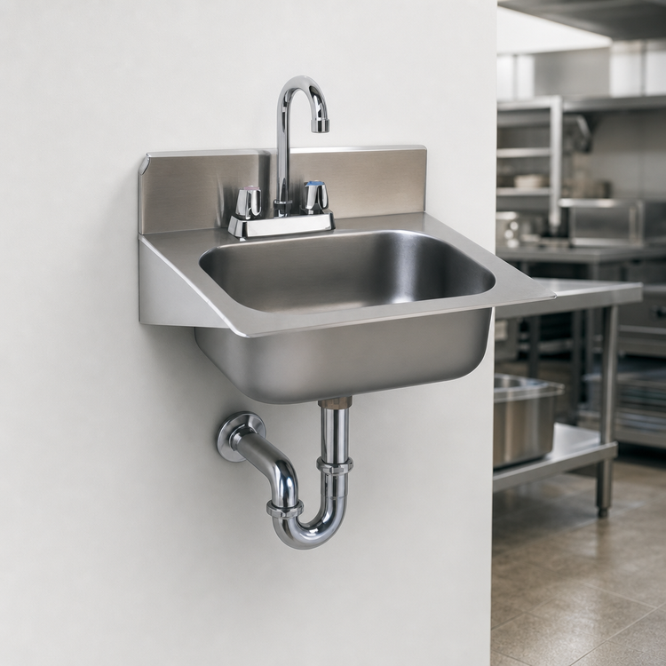 Product image #3 for Eagle Group Wall-Mounted Hand Sink with Gooseneck Faucet, 14-Inch x 10-Inch x 5-Inch Bowl, 304 Stainless Steel