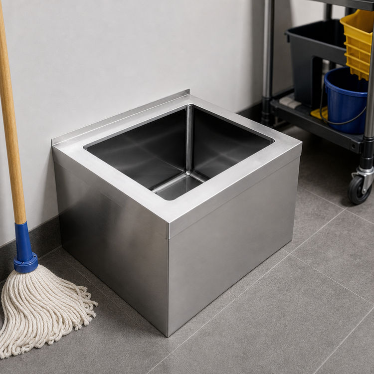 Product image #3 for Omcan Stainless Steel Floor-Mount Mop Sink with Drain Basket, 20 x 16 x 12-Inch Bowl
