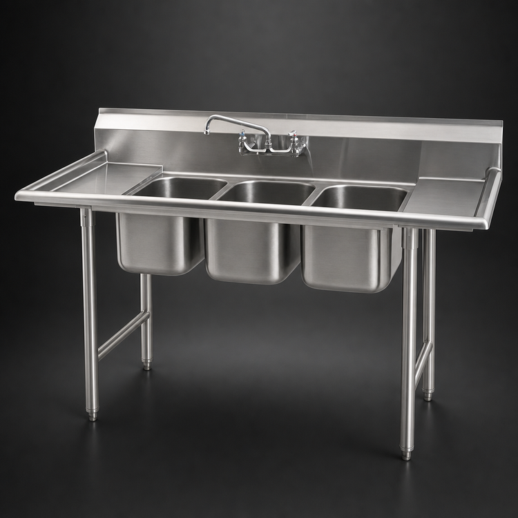 Product image #3 for Eagle Group 310 Series 72-Inch 3-Compartment Convenience Store Sink with 18-Inch Left and Right Drainboards