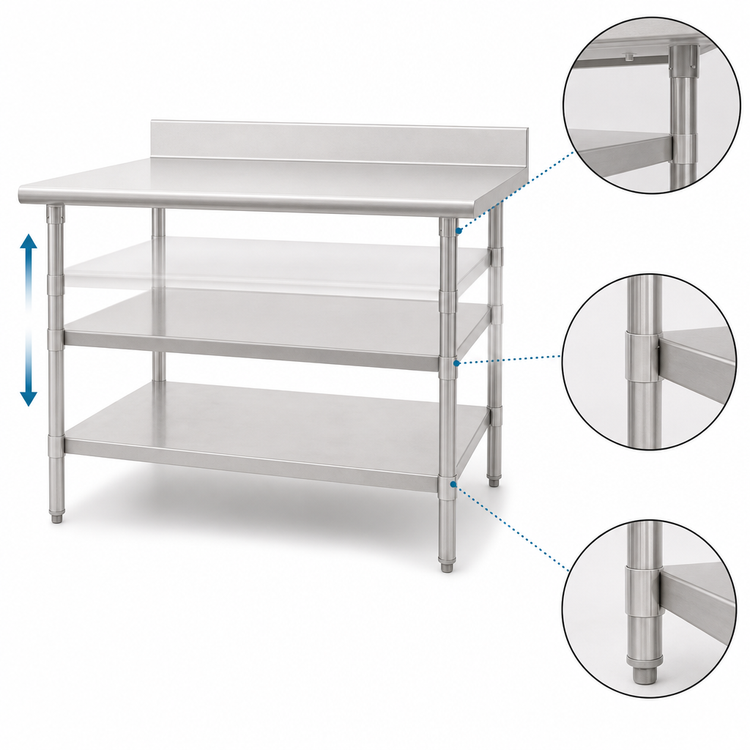 Product image #3 for Eagle Group 120" x 30" Adjustable 18-Gauge 430 Stainless Steel Work Table Undershelf