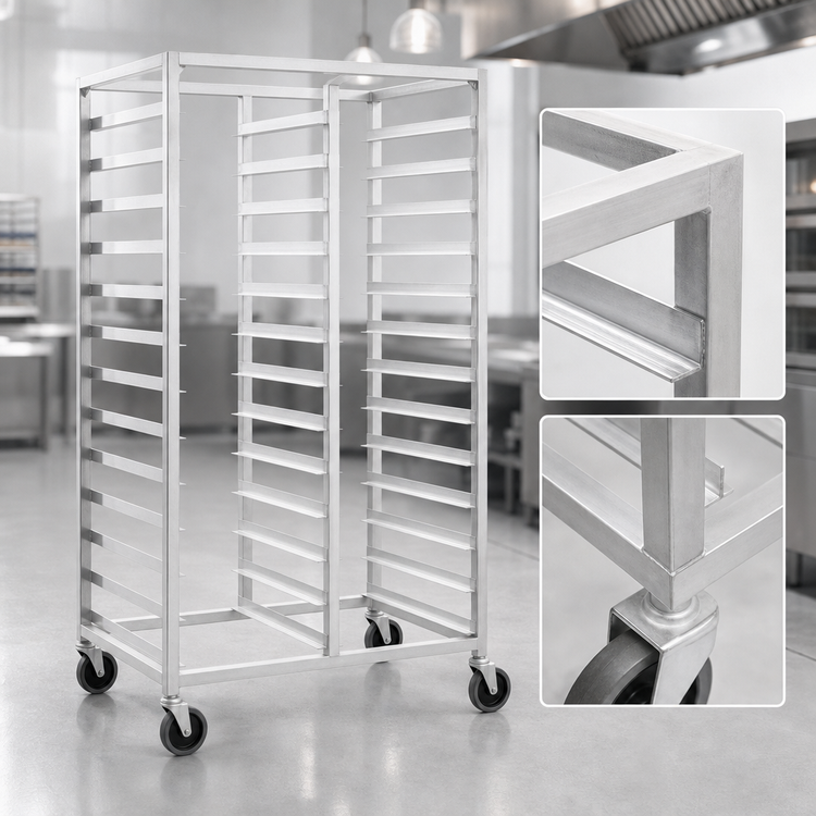 Product image #3 for Panco Mobile Double-Compartment Open Frame Aluminum Tray Rack for 18 x 26 Inch Trays